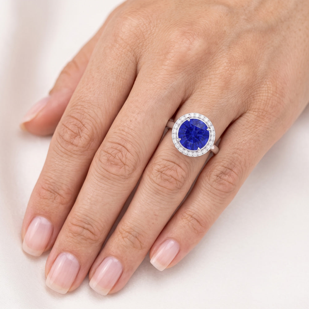 Classic Halo Sapphire Engagement Ring Gemstone Jewellery 4.50 Carats