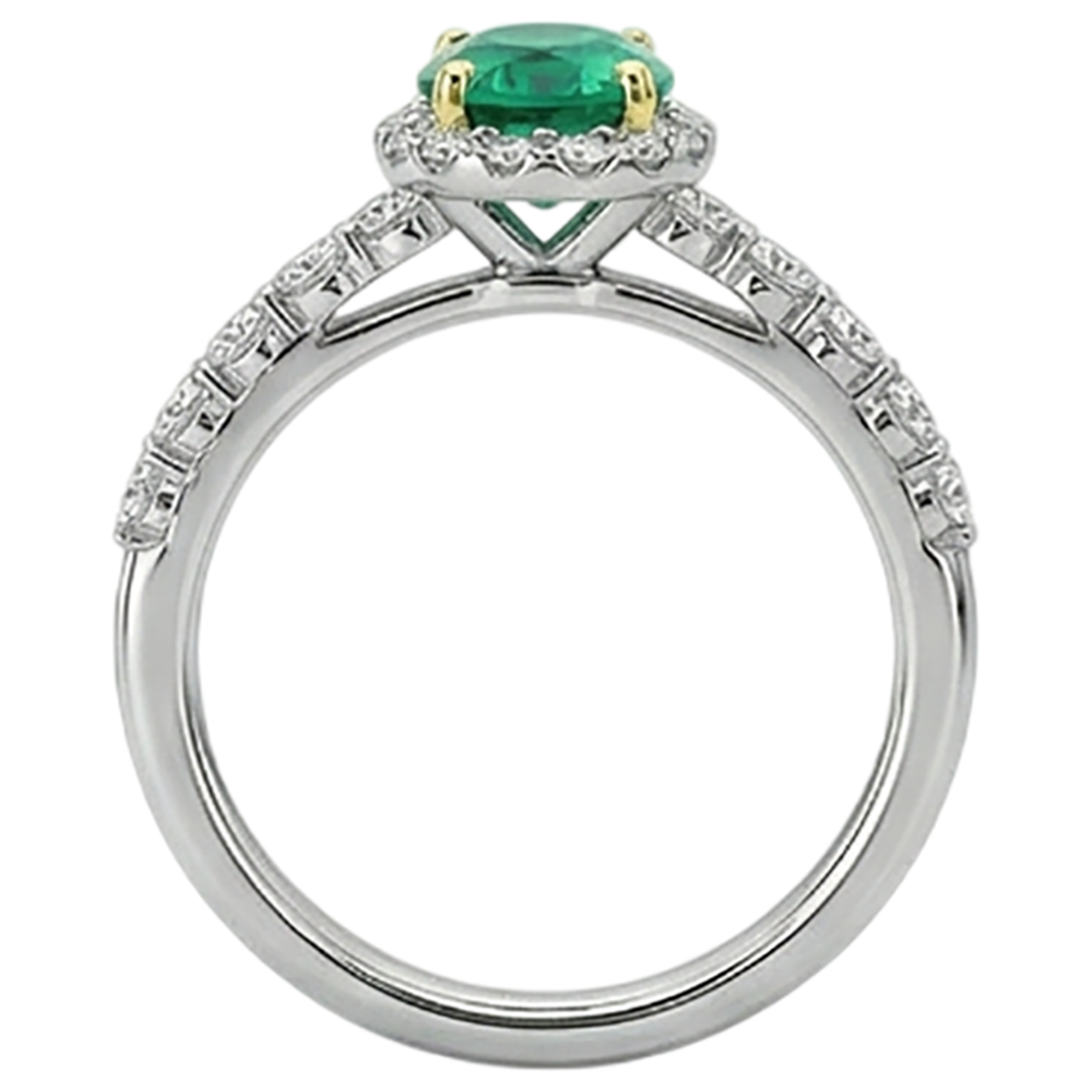 Emerald Oval Colored Stone Ring in 14 Karat Two Tone Gold – back view