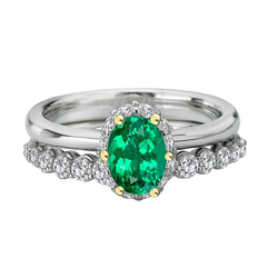 Oval Emerald Colored Stone Ring in 14 Karat Two Tone Gold – 2 ct