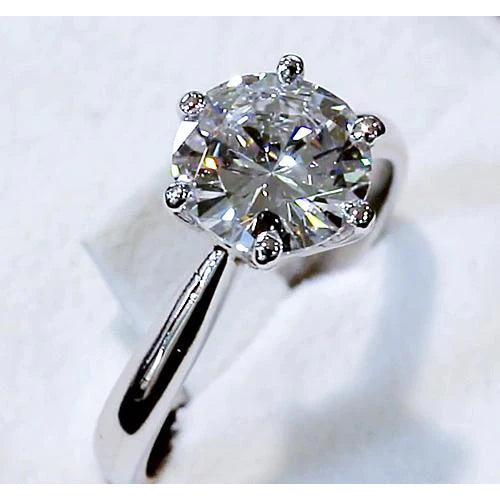 Classic Solitaire 4 Carats Round Real Diamond Ring Cathedral Setting