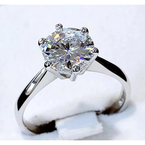Classic Solitaire 4 Carats Round Real Diamond Ring Cathedral Setting