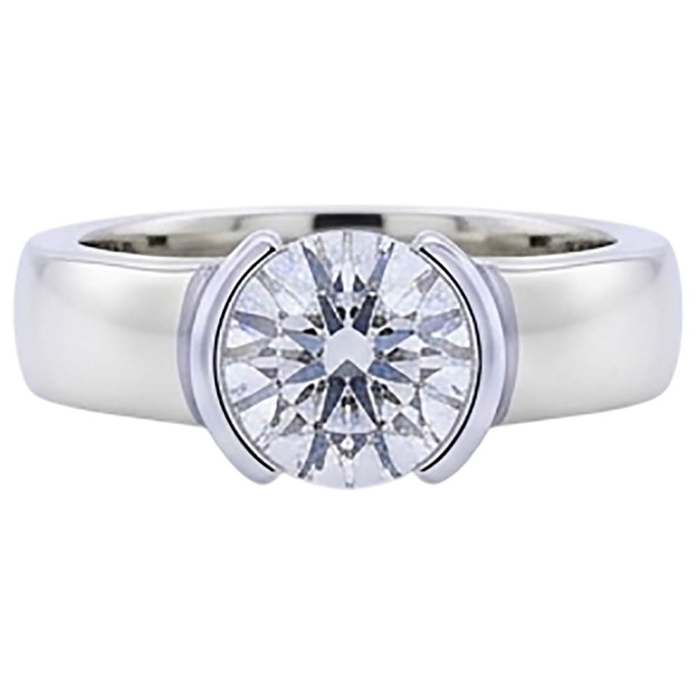 Classic Style 1 Carat Round Natural Earth Mined Diamond Half Bezel Men's Ring