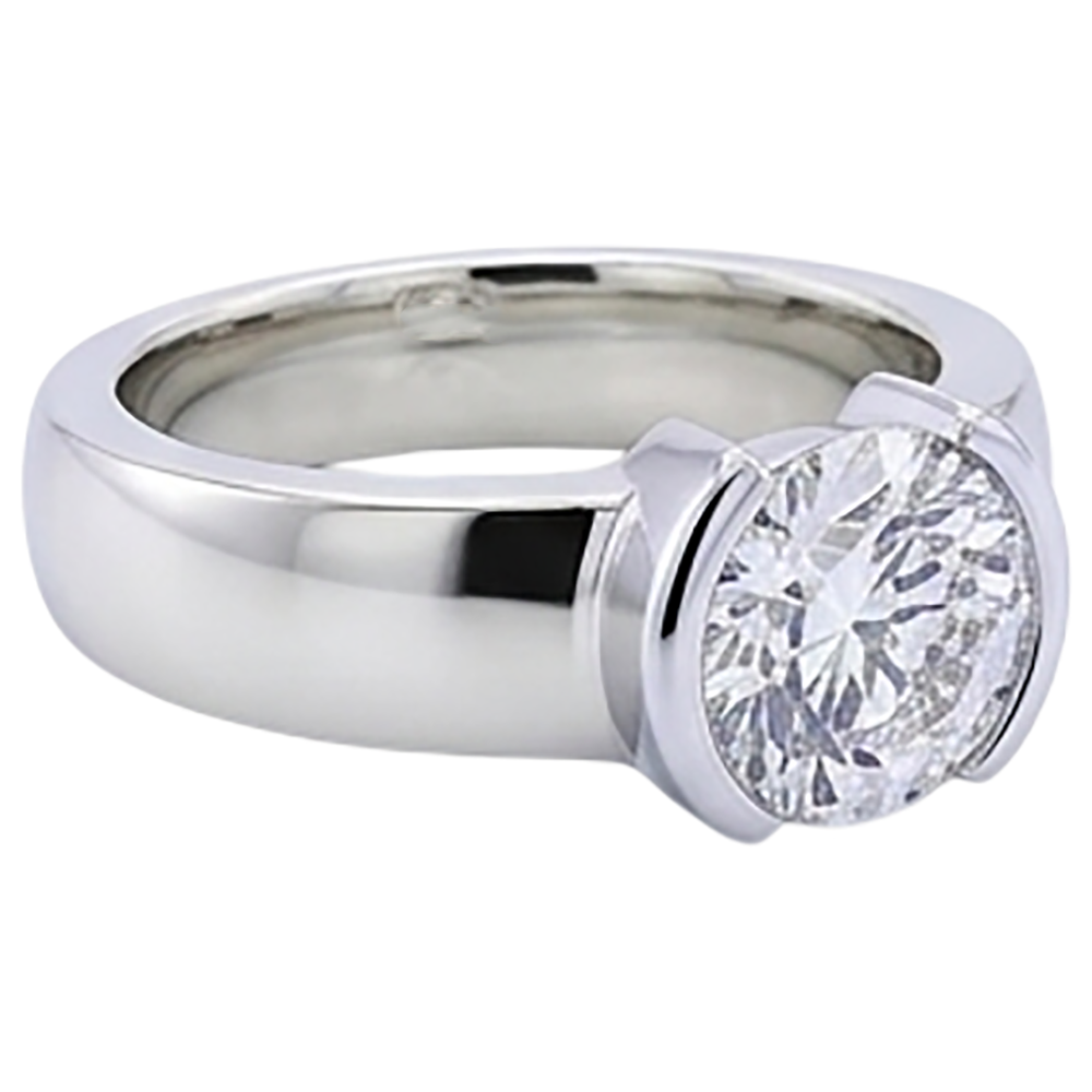 Classic Style 1 Carat Round Natural Earth Mined Diamond Half Bezel Men's Ring