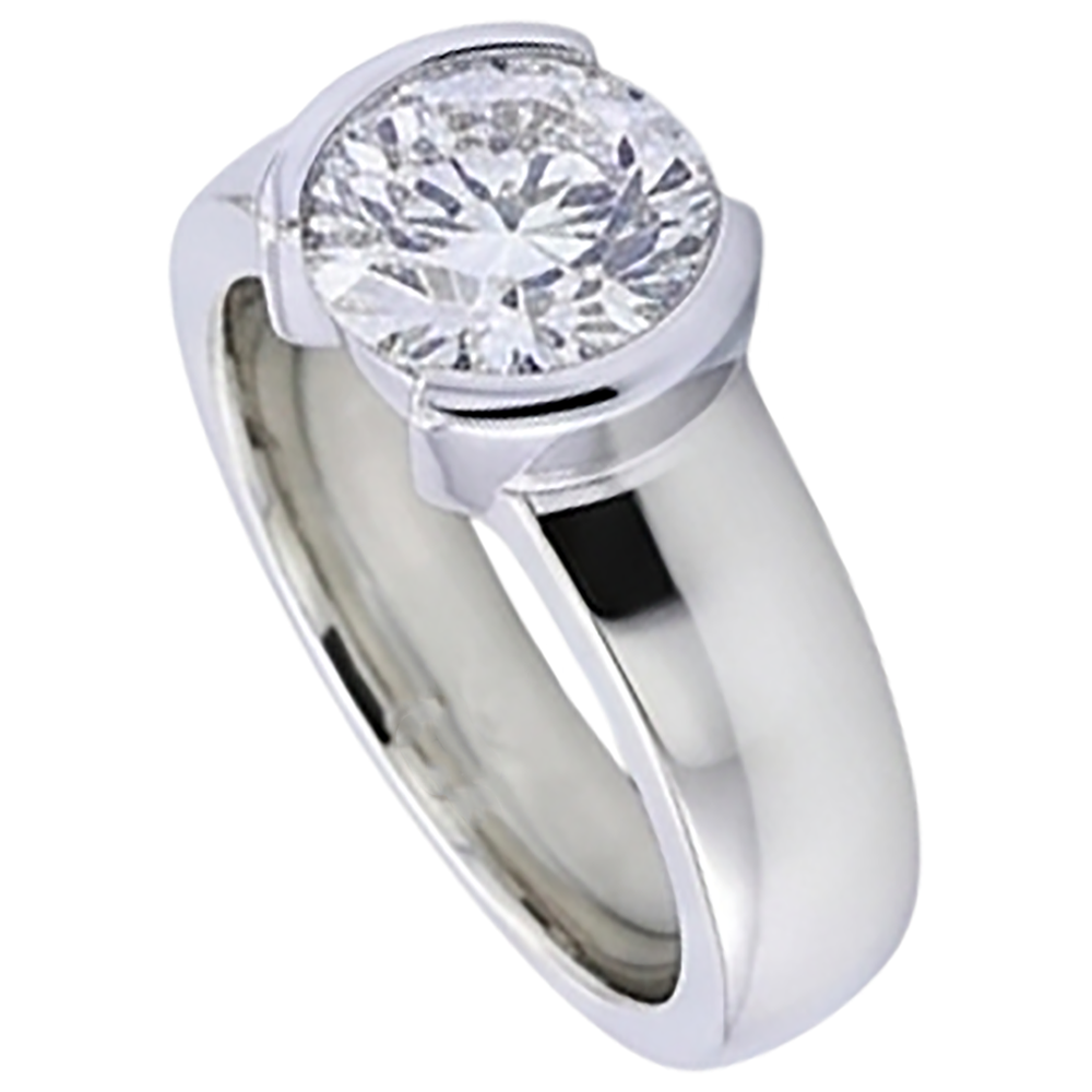 Classic Style 1 Carat Round Natural Earth Mined Diamond Half Bezel Men's Ring