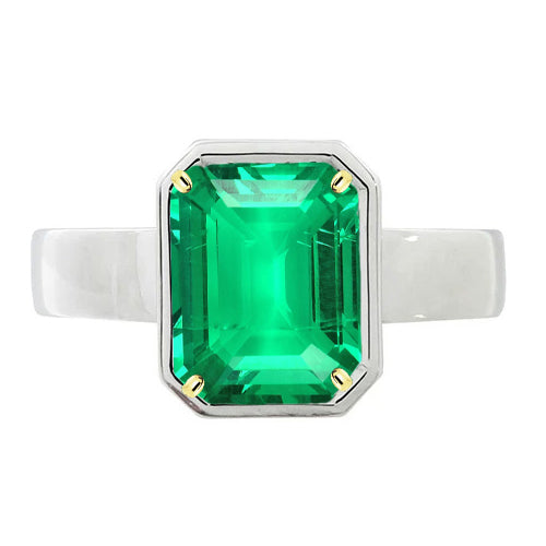 Genuine Fine Emerald Colored Stone Ring 4 ct Two-Tone 14K Gold – main view