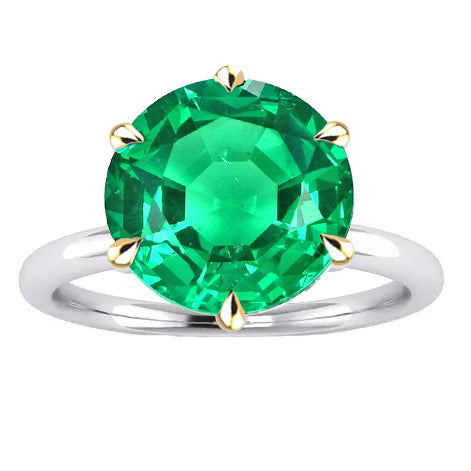 Round Brilliant Colombian Emerald ring in Two-Tone 14K Gold – main view