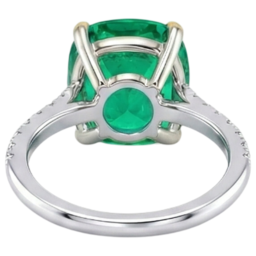 Emerald Cushion Gemstone Ring in Two-Tone 14K Gold – back view