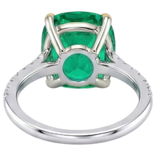 Emerald Cushion Gemstone Ring in Two-Tone 14K Gold – back view
