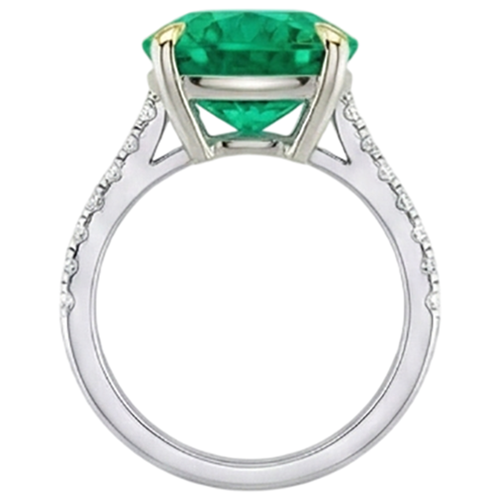 Emerald Cushion Gemstone Ring in Two-Tone 14K Gold – top view