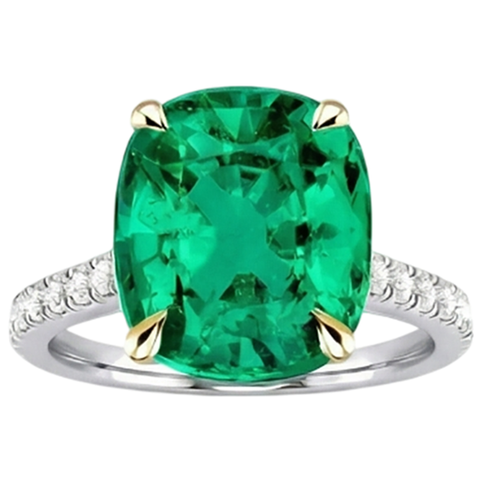 Gemstone Ring Two-Tone 14K Gold with Emerald – front view