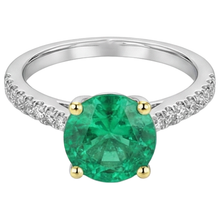 Earth-Mined Colombian Emerald Gemstone Ring 2 ct Two-Tone 14K Gold – front view