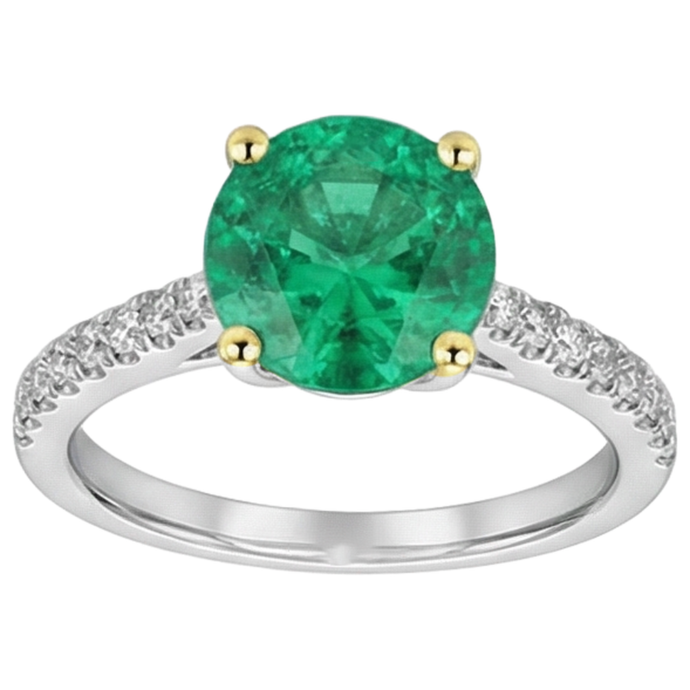 Earth-Mined Colombian Emerald Gemstone Ring 2 ct Two-Tone 14K Gold – side view
