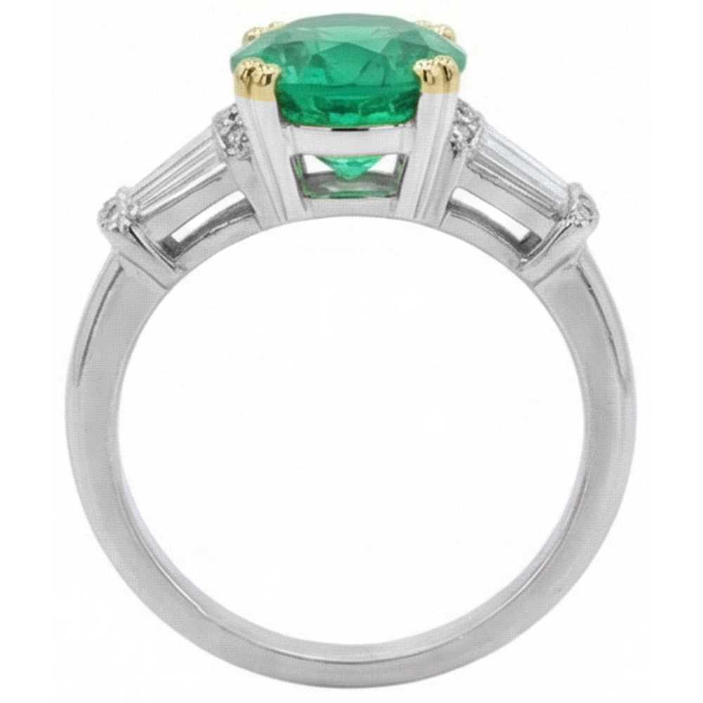 Fine Emerald Colored Stone Ring 3-ct Two-Tone 14K Gold – top view