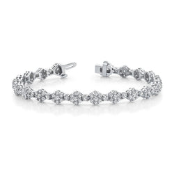 Cluster Flower Link Bracelet 6 Ct Round Cut Real Diamonds White Gold