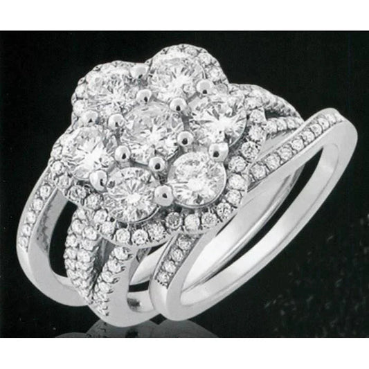 Cluster Real Diamond Engagement Ring Set