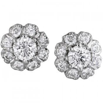 Cluster Studs Real Diamonds Earrings Halo Sparkling White Gold 4.20 Carats