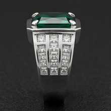 Colombian Emerald Radiant Cut Mens Ring 11.00 ct in 10K White