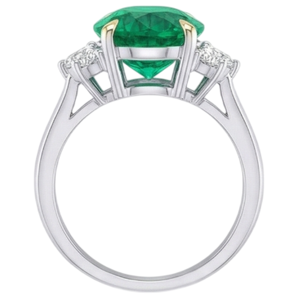 Colombian Emerald Oval Cut Gemstone Ring in 14 Karat Two Tone Gold – back view
