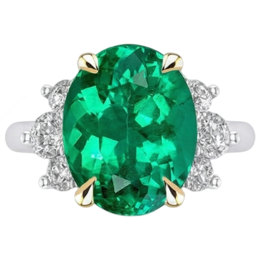 Real Colombian Emerald Gemstone Ring – front view