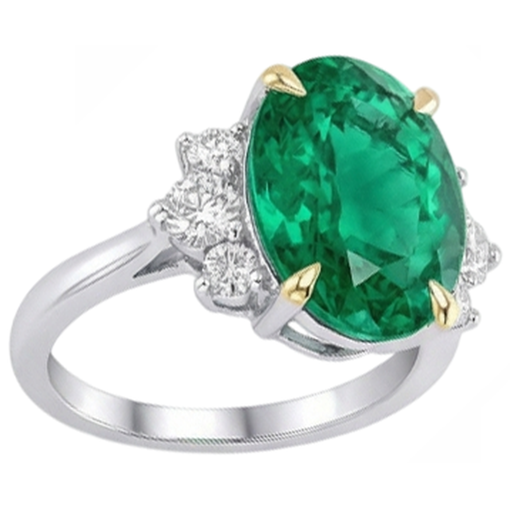 Real Colombian Emerald Gemstone Ring 3.50 ct 14 Karat Two Tone Gold – angle view