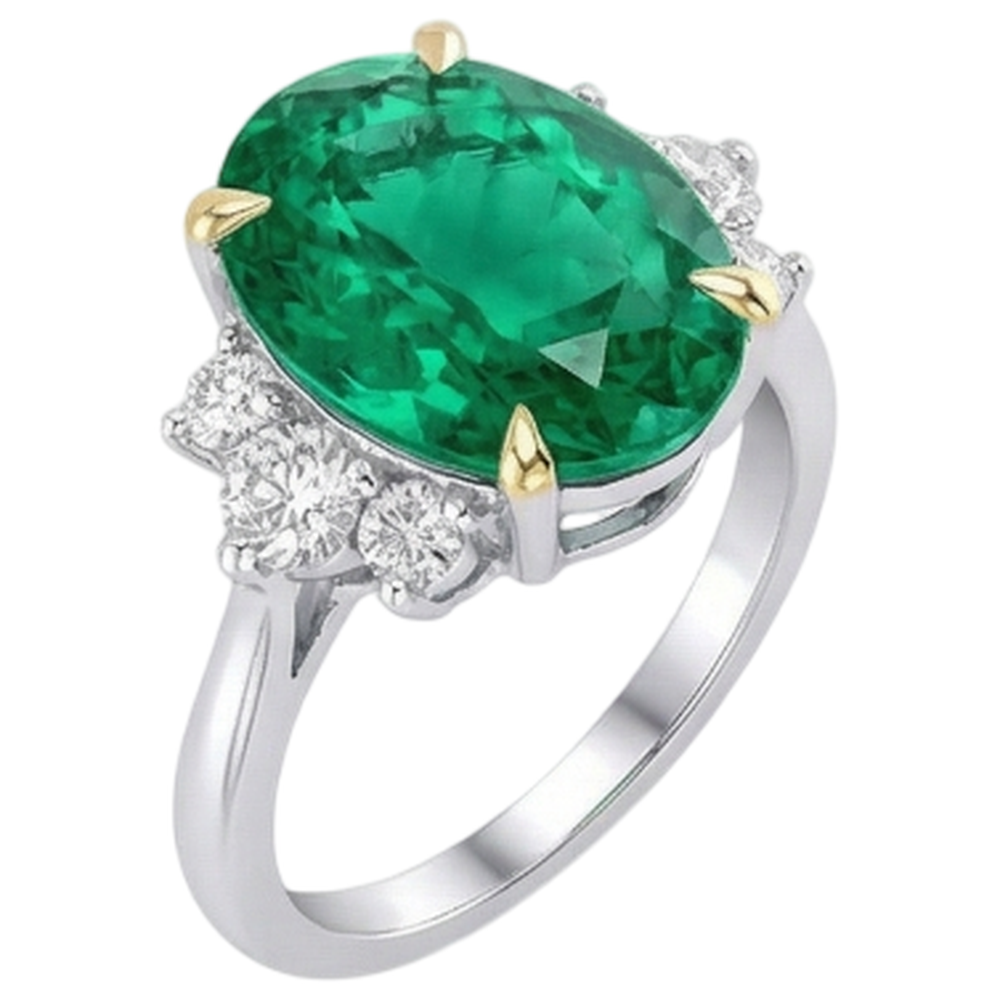 Colombian Emerald Oval Cut Gemstone Ring in 14 Karat Two Tone Gold – side view