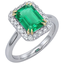 Step Cut Emerald ring in 14K Two Tone Gold – side view