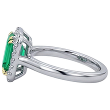 Emerald Step Cut Colored Stone Ring in 14K Two Tone Gold – profile view
