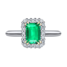 Emerald Step Cut Colored Stone Ring in 14K Two Tone Gold – main view