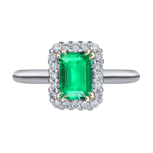 Emerald Step Cut Colored Stone Ring in 14K Two Tone Gold – main view