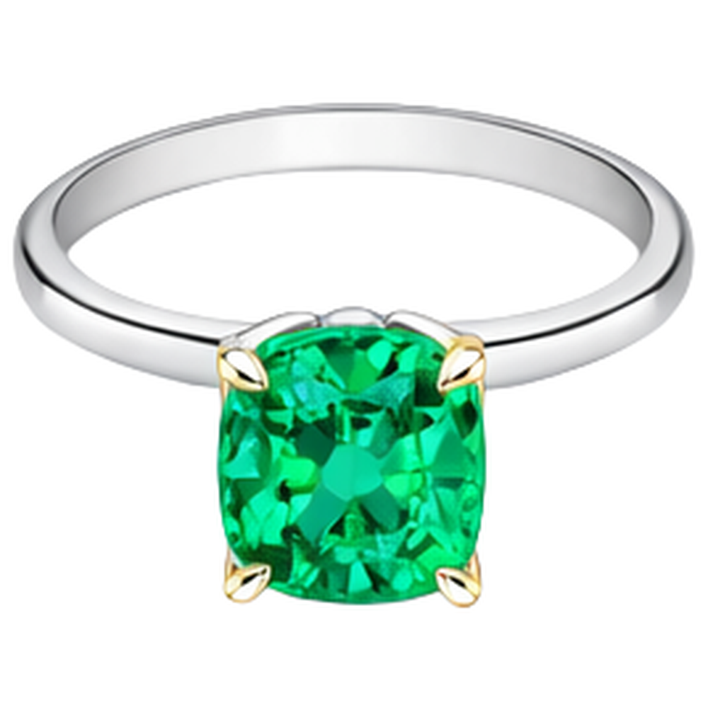 Emerald Colored Stone Ring 3.50-ct 14 Karat Two Tone Gold – profile view