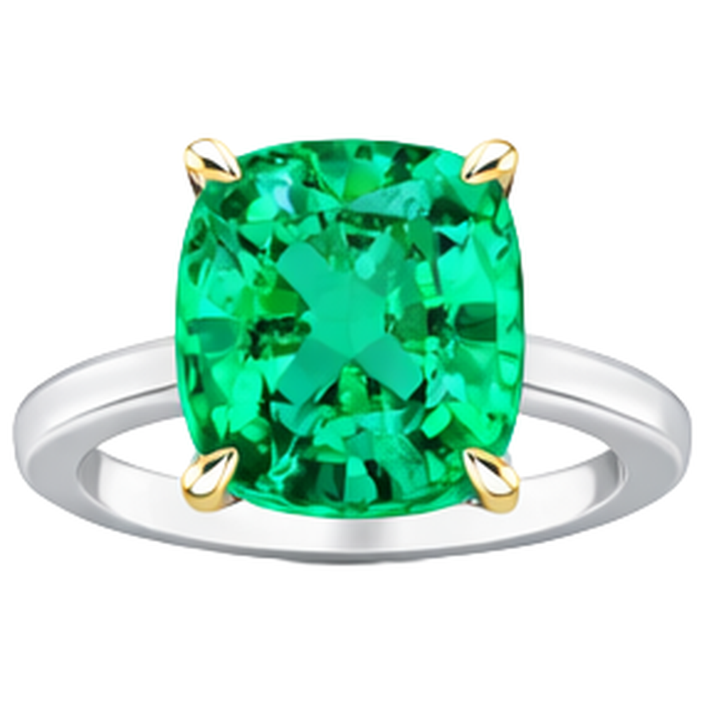 Colored Stone Ring 14 Karat Two Tone Gold with Emerald – top view