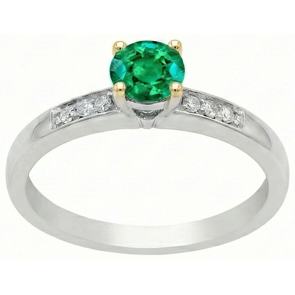 Authentic Emerald Colored Stone Ring 1.50 ct 14K Two Tone Gold – front view