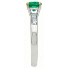 Emerald Round Cut Colored Stone Ring in 14K Two Tone Gold – profile view