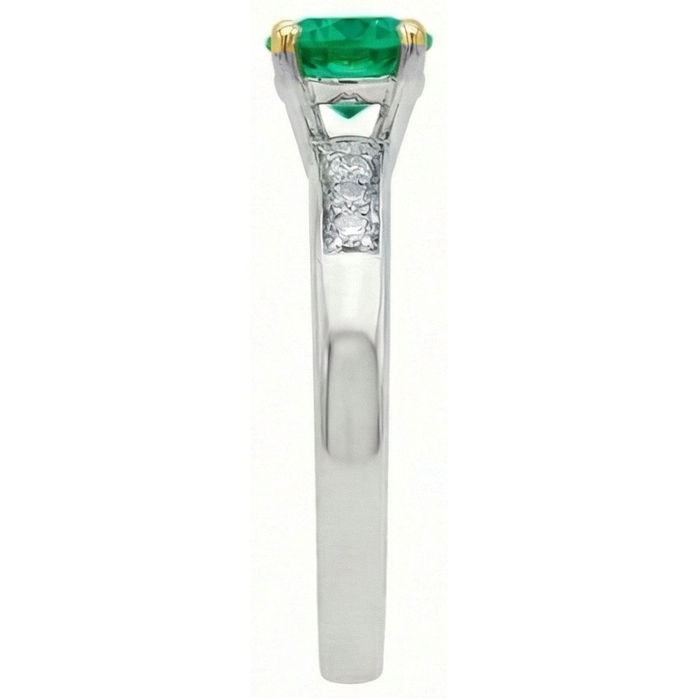 Emerald Round Cut Colored Stone Ring in 14K Two Tone Gold – profile view