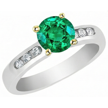 Colombian Emerald Round Cut Precious Stone Ring in 14K Two Tone Gold – profile view