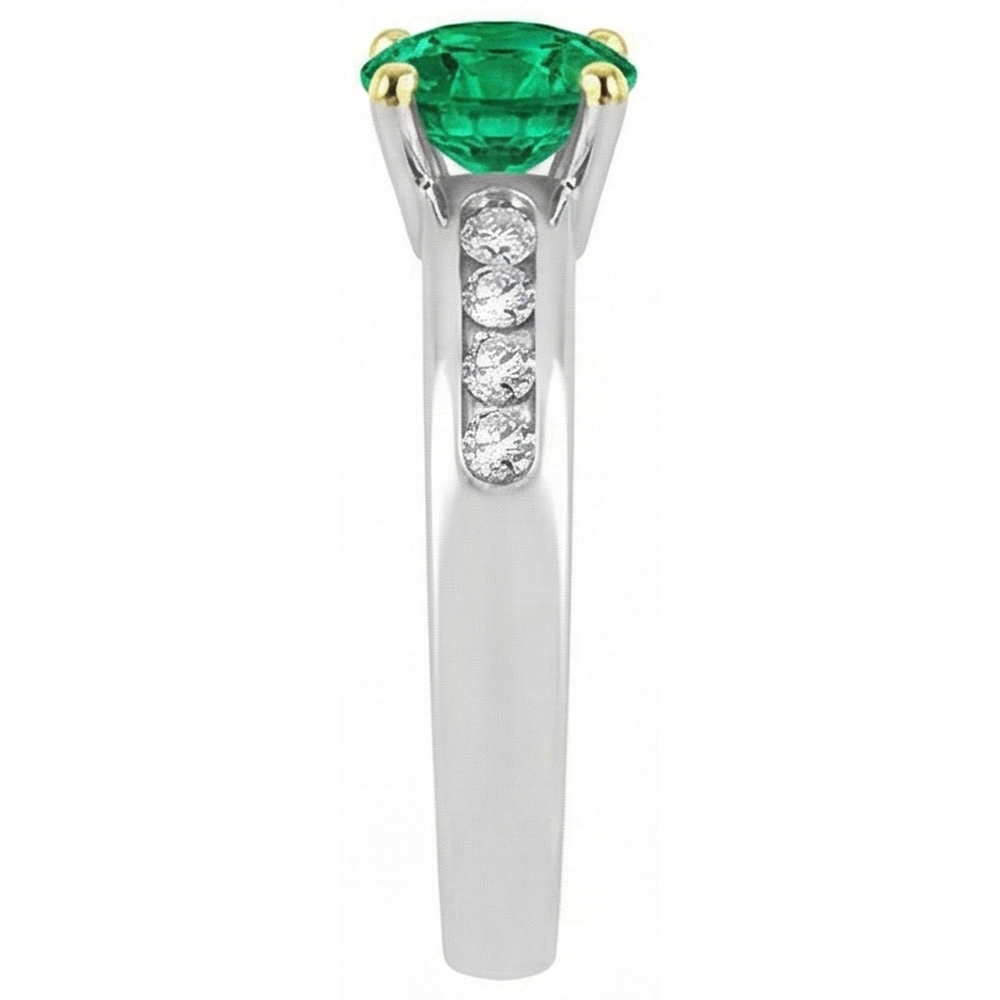 Precious Stone Ring 14K Two Tone Gold with Colombian Emerald – top view