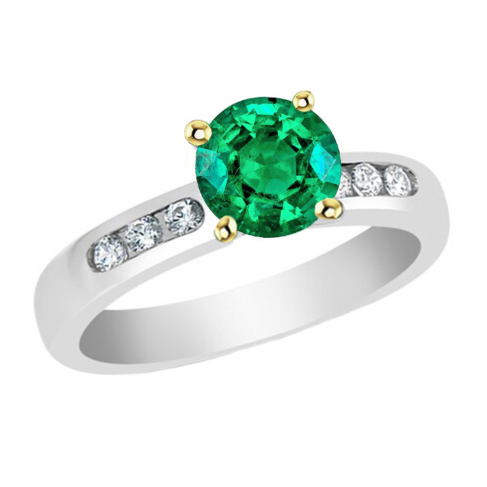 Round Cut Colombian Emerald ring in 14K Two Tone Gold – main view