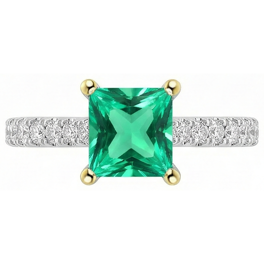 Colombian Emerald Gemstone Ring 2-ct 14 Karat Two Tone Gold – front view