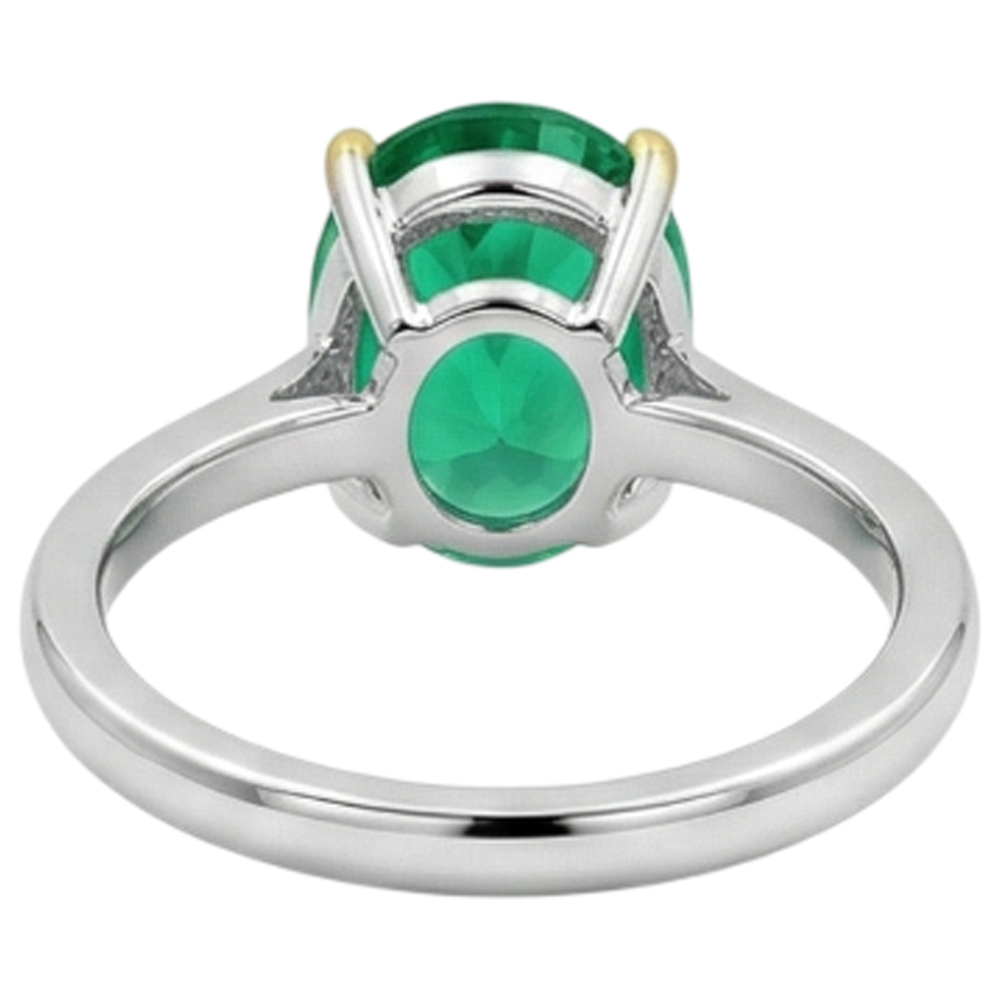 Earth-Mined Fine Emerald Colored Stone Ring 5 ct Two-Tone 14K Gold – back view