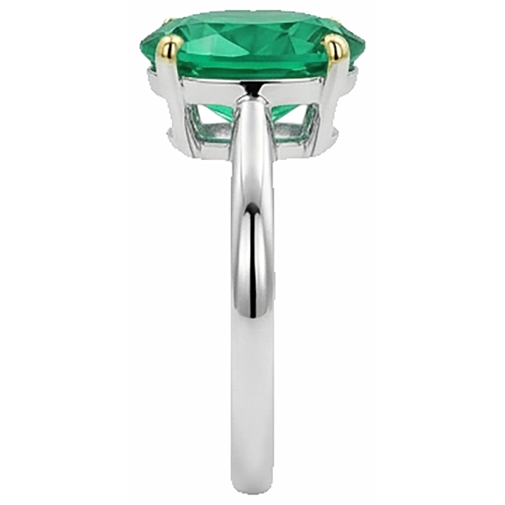 Fine Emerald Oval Cut Colored Stone Ring in Two-Tone 14K Gold – profile view