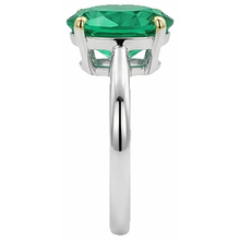 Fine Emerald Oval Cut Colored Stone Ring in Two-Tone 14K Gold – profile view