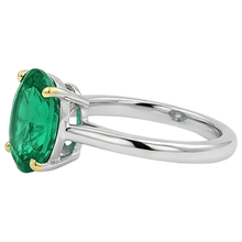 Fine Emerald Oval Cut Colored Stone Ring in Two-Tone 14K Gold – top view