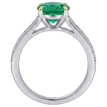 Round Cut Colombian Emerald ring in Two-Tone 14K Gold – back view