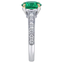 Colombian Emerald Round Cut Precious Stone Ring in Two-Tone 14K Gold – top view