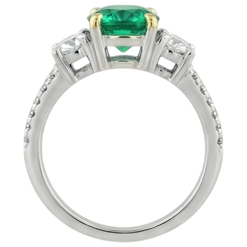 Real Fine Emerald Precious Stone Ring 2 ct 14K Two Tone Gold – top view