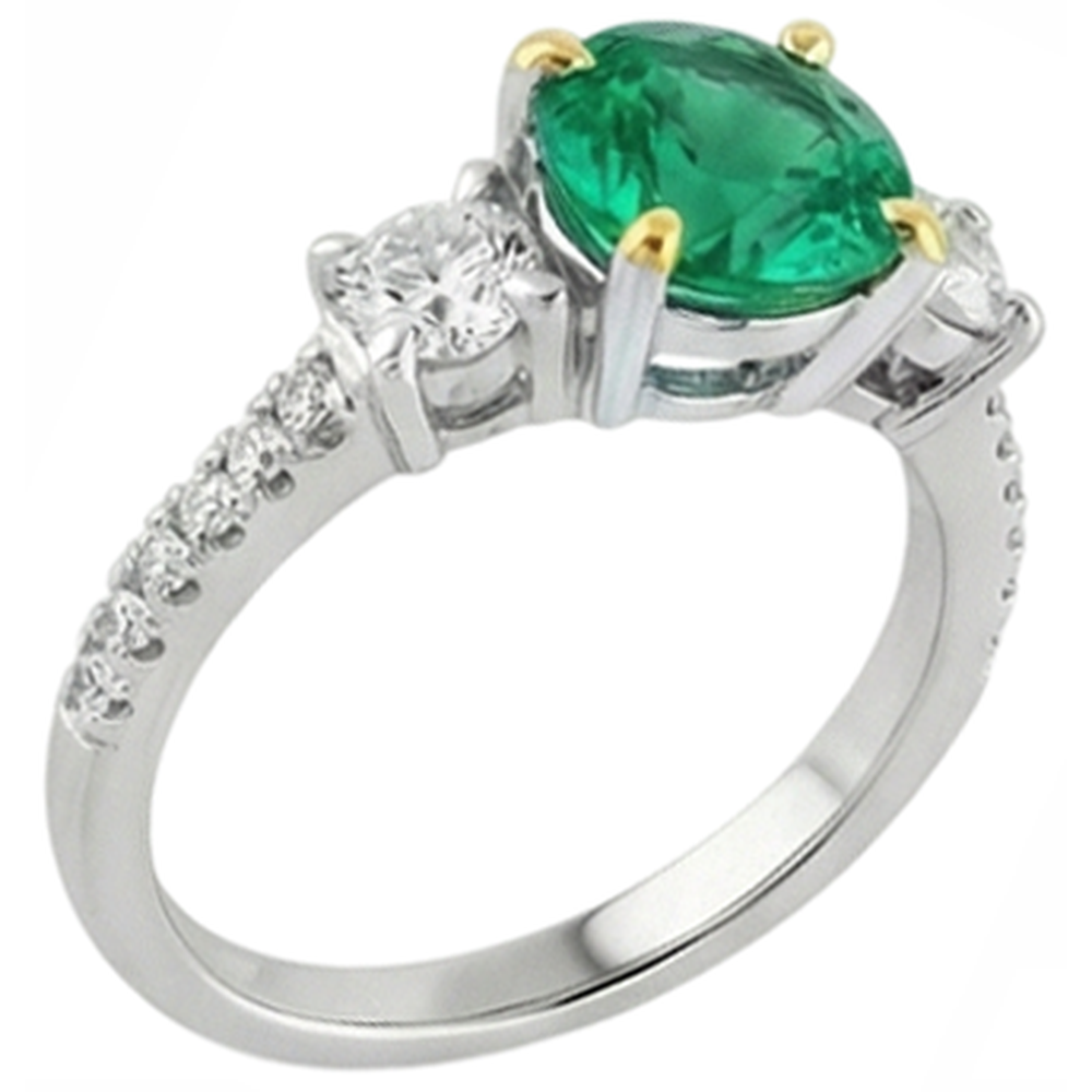 Fine Emerald Precious Stone Ring 2-ct 14K Two Tone Gold – angle view