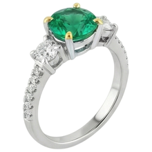 Precious Stone Ring 14K Two Tone Gold with Fine Emerald – front view