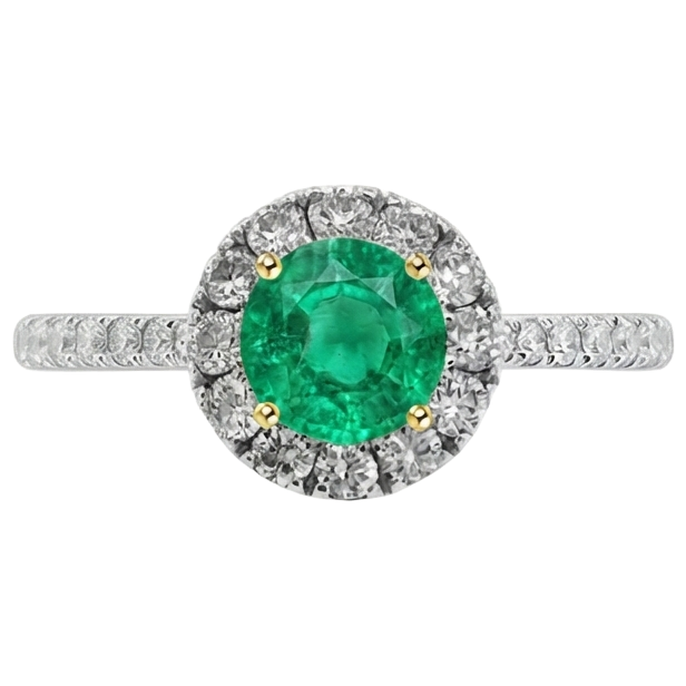 Fine Emerald Precious Stone Ring 1-ct 14K Two Tone Gold – angle view