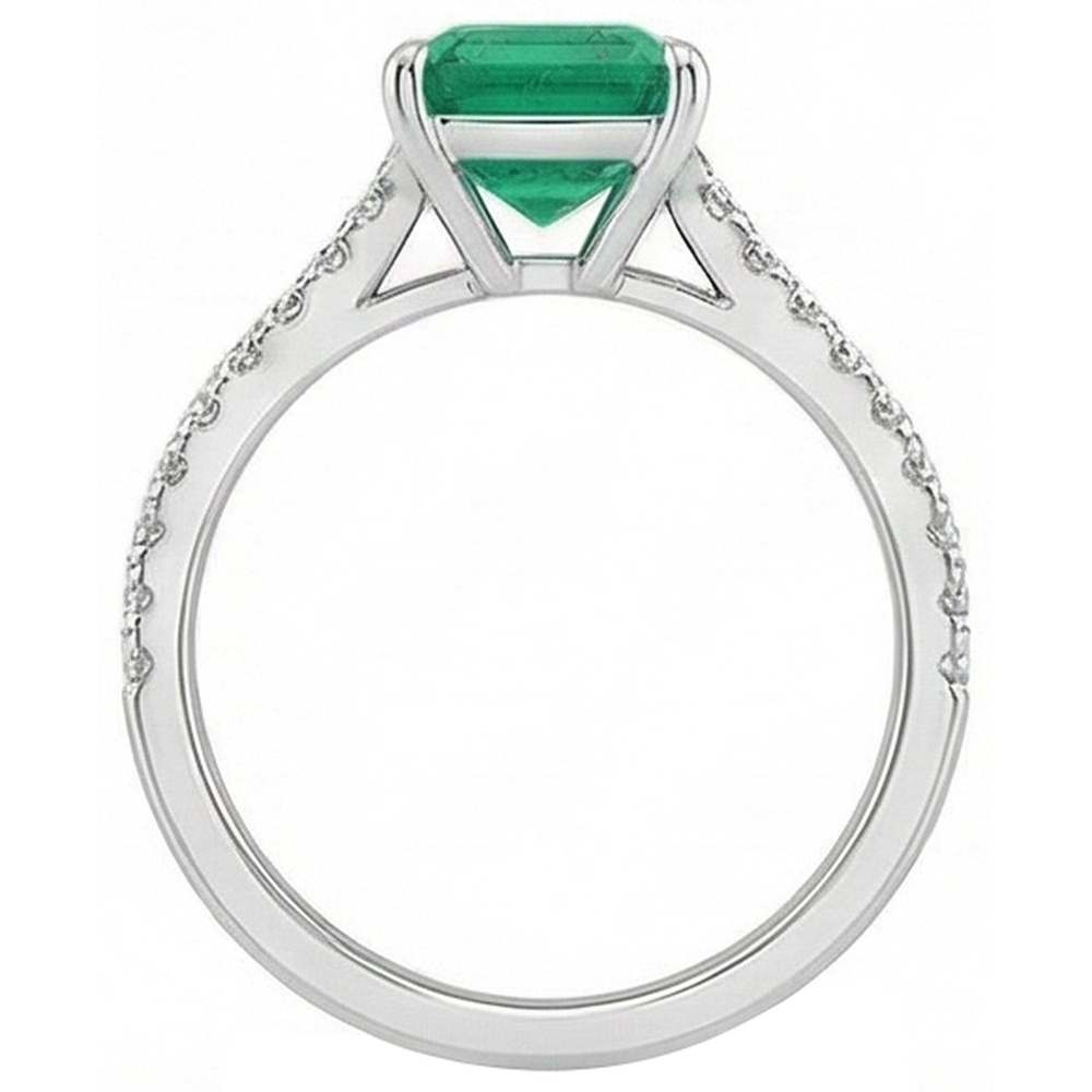 Colombian Green Emerald & Natural Earth Mined Diamond 3.60 Carats Gemstone Ring White Gold 14K