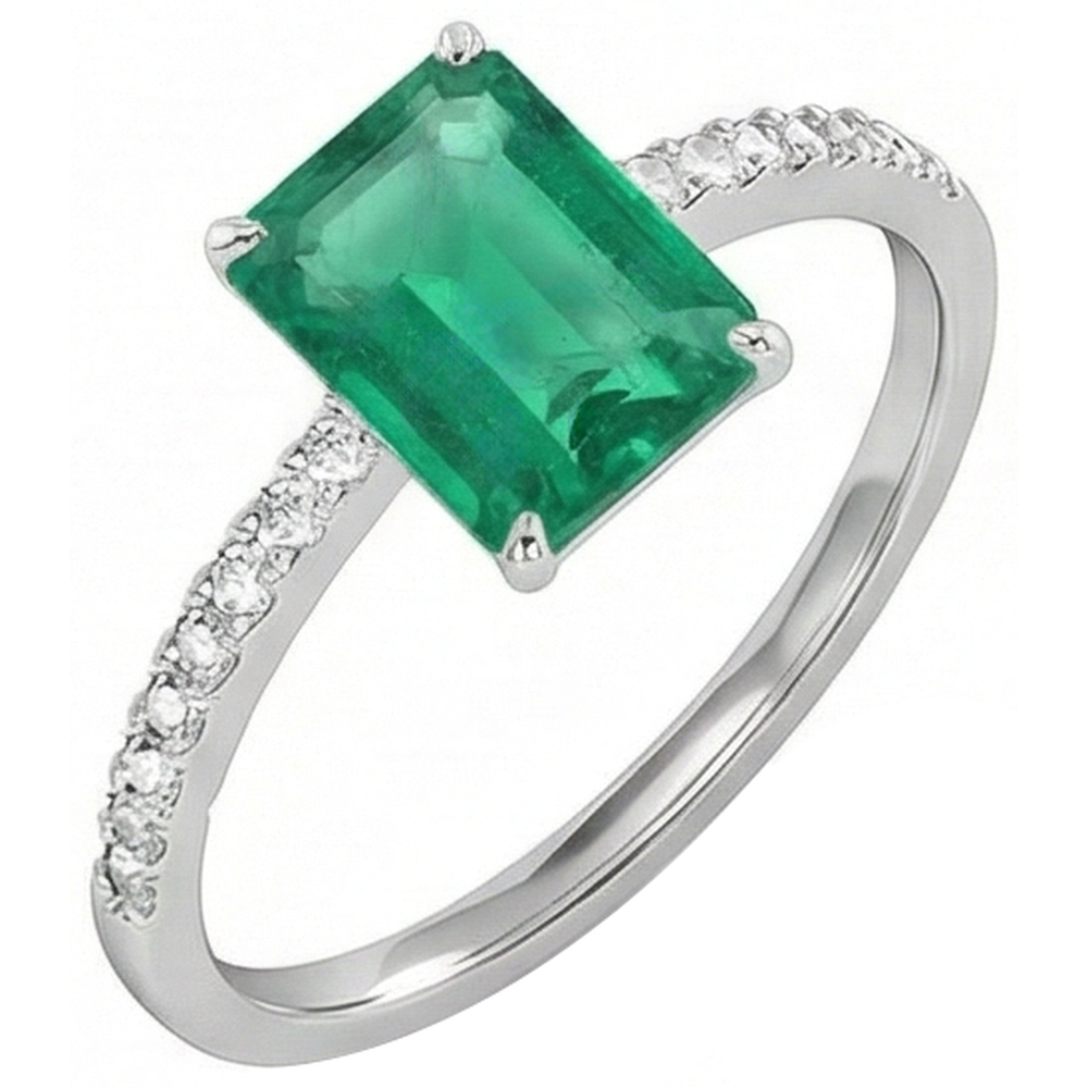 Colombian Green Emerald & Natural Earth Mined Diamond 3.60 Carats Gemstone Ring White Gold 14K